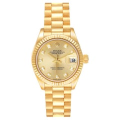 Rolex President Datejust Yellow Gold Diamond Dial Ladies Watch 279178