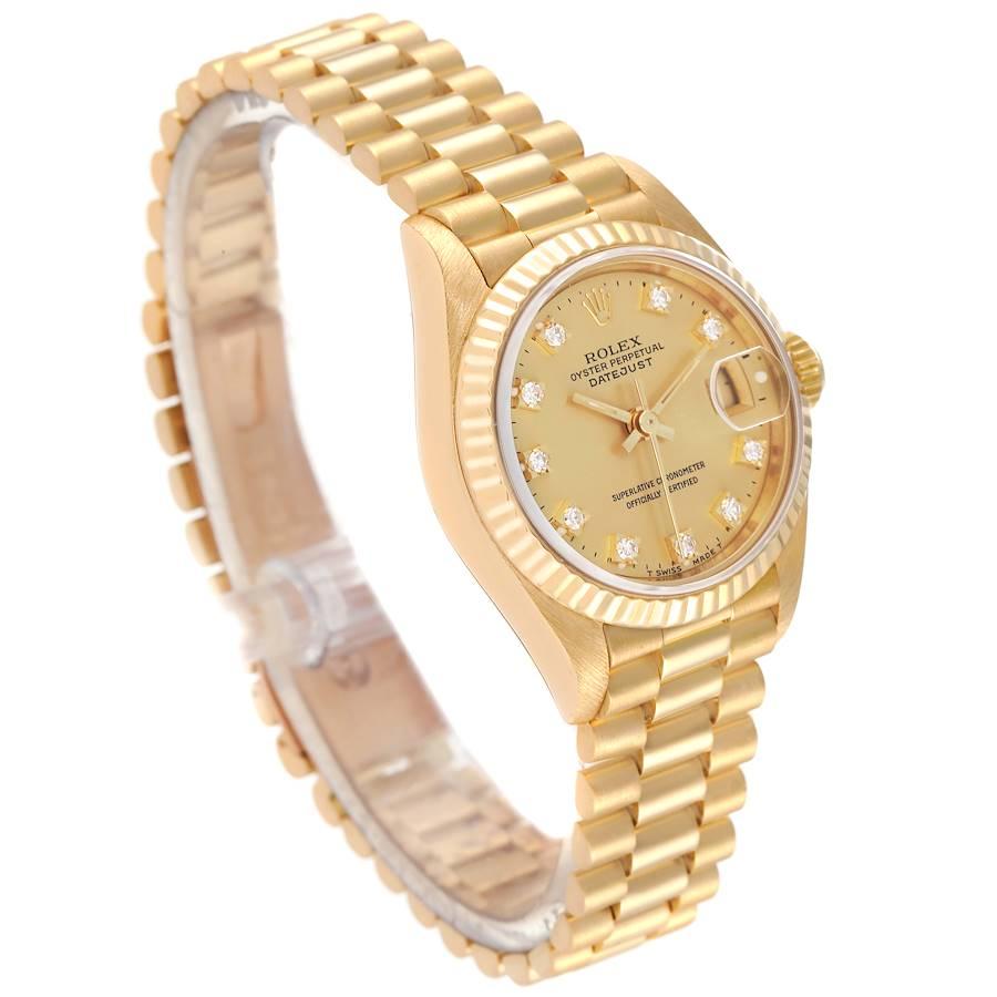 Rolex President Datejust Yellow Gold Diamond Dial Ladies Watch 69178 Box Papers In Good Condition In Atlanta, GA
