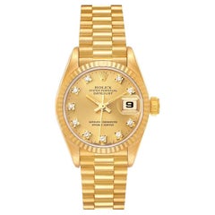 Rolex President Datejust Yellow Gold Diamond Dial Ladies Watch 69178 Box Papers