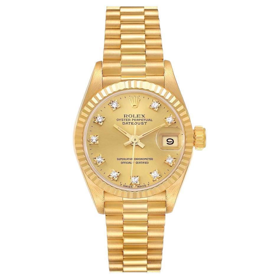 Rolex President Datejust Yellow Gold Diamond Dial Ladies Watch 69178 Box Papers