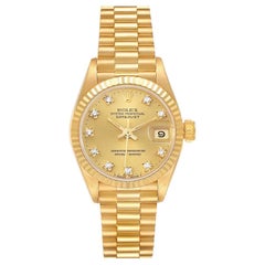 Vintage Rolex President Datejust Yellow Gold Diamond Dial Ladies Watch 69178 Box Papers