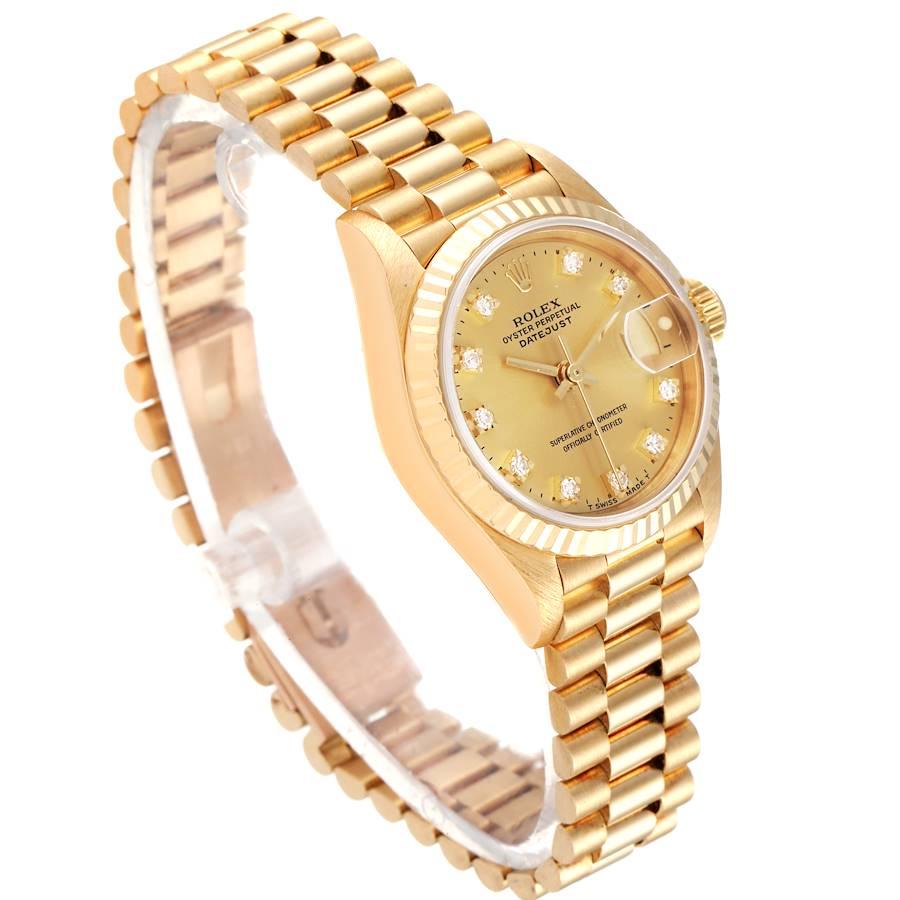 Rolex President Datejust Yellow Gold Diamond Dial Ladies Watch 69178 In Excellent Condition For Sale In Atlanta, GA