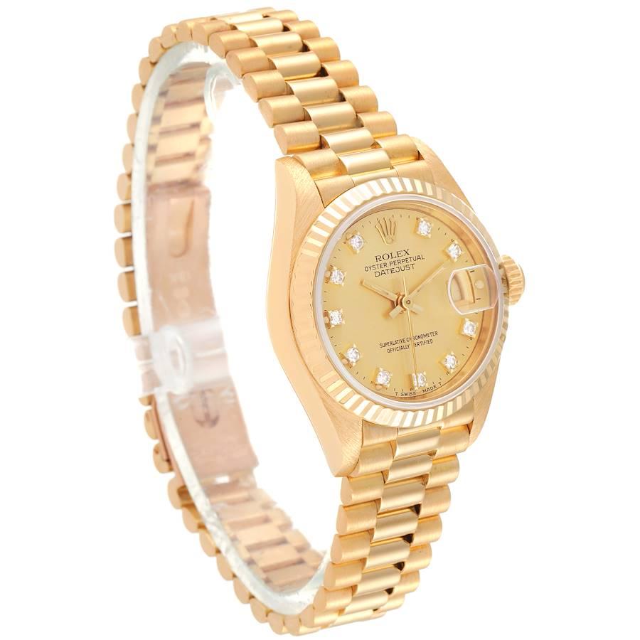 Rolex President Datejust Yellow Gold Diamond Dial Ladies Watch 69178 In Excellent Condition For Sale In Atlanta, GA