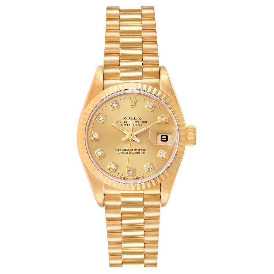 Rolex President Datejust Yellow Gold Diamond Dial Ladies Watch 69178 For Sale