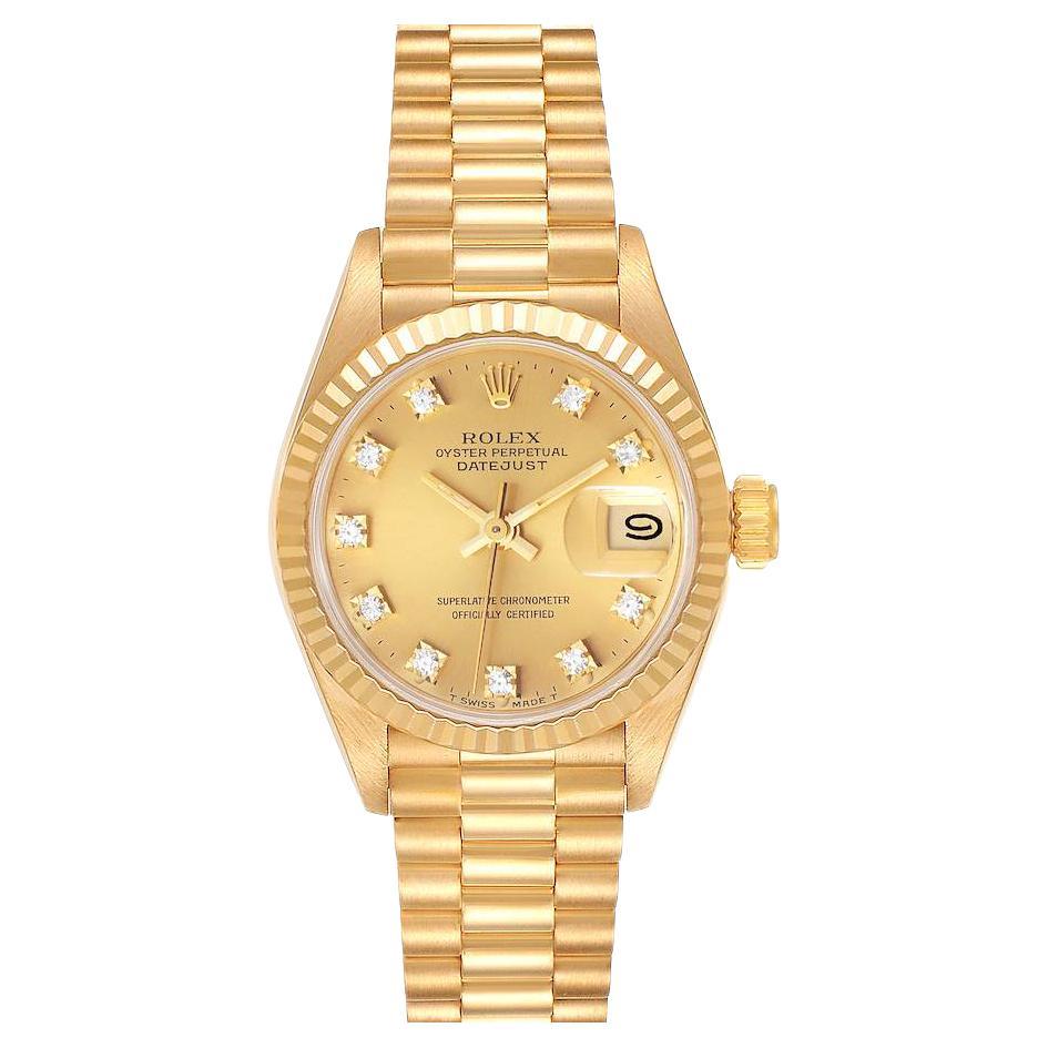 Rolex President Datejust Yellow Gold Diamond Dial Ladies Watch 69178 For Sale