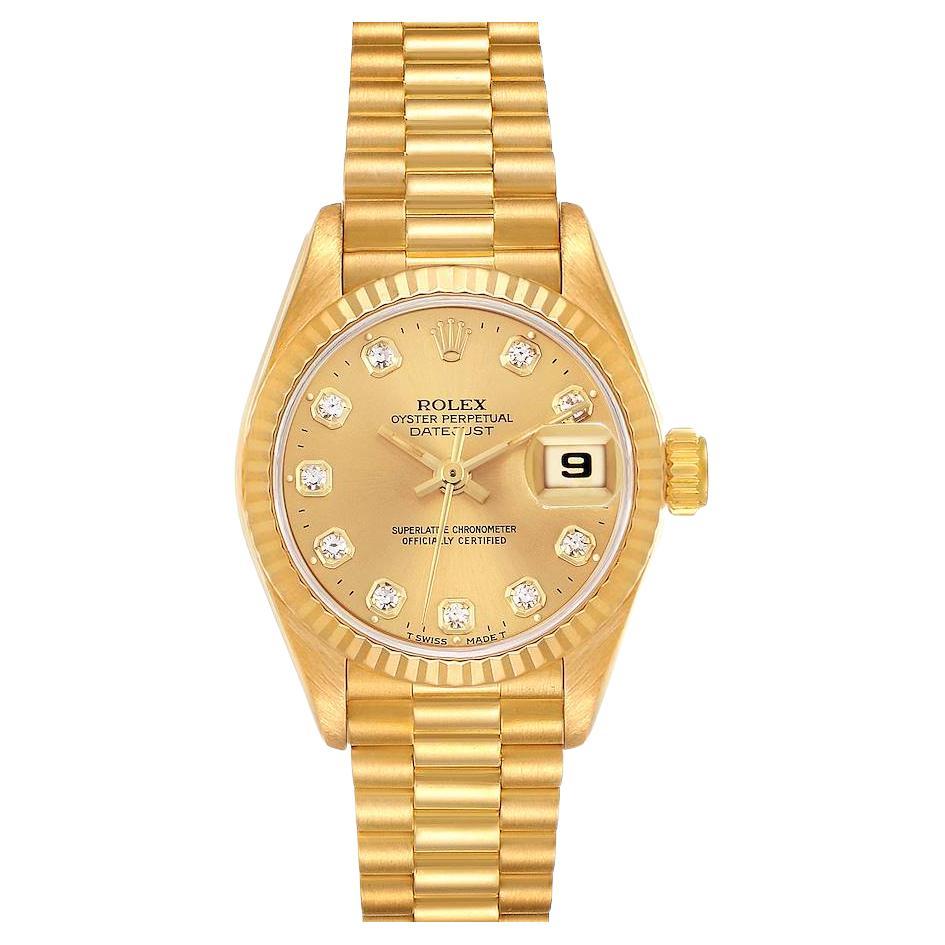 Rolex President Datejust Ladies 18 Karat Yellow Gold Diamond Watch