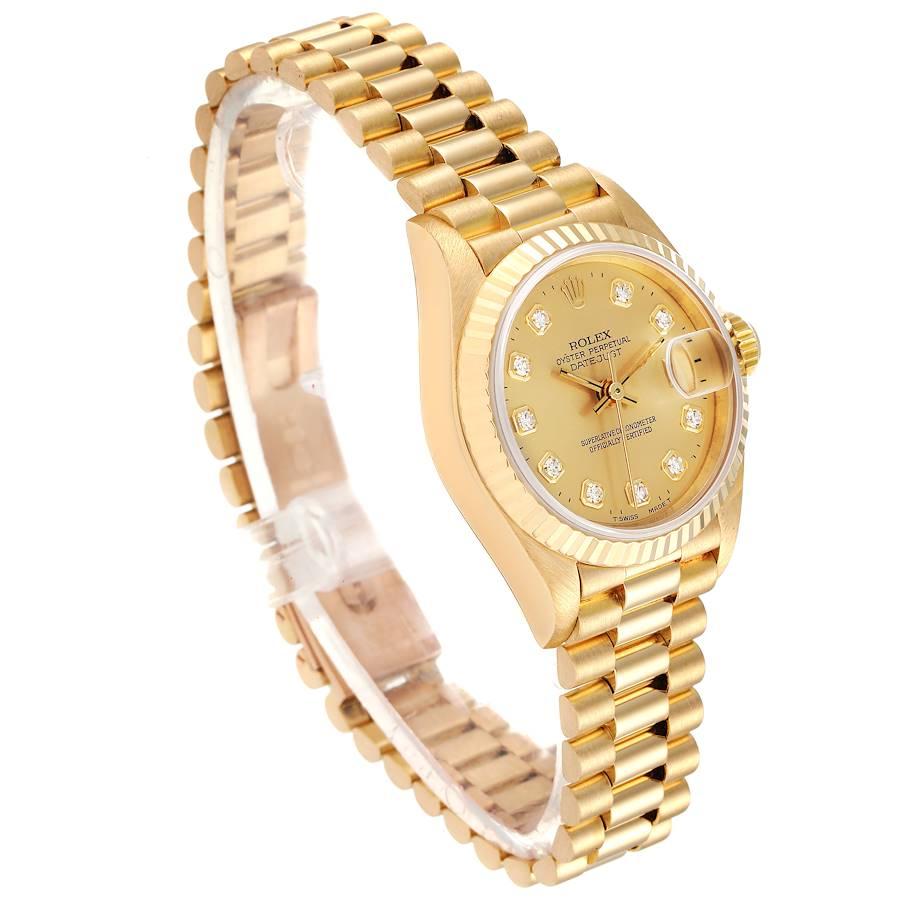 Rolex President Datejust Yellow Gold Diamond Dial Ladies Watch 69178 Papers In Excellent Condition For Sale In Atlanta, GA