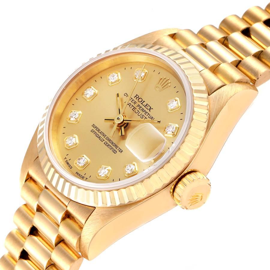 Rolex President Datejust Yellow Gold Diamond Dial Ladies Watch 69178 Papers For Sale 1
