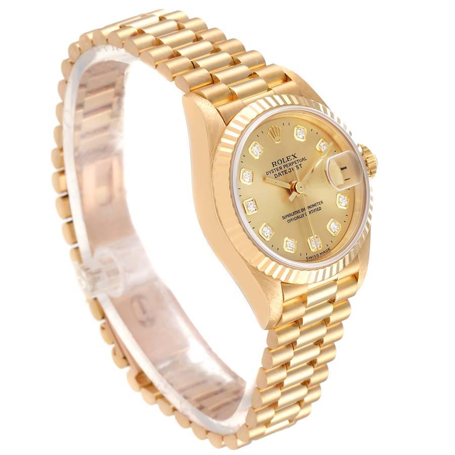Rolex President Datejust Yellow Gold Diamond Dial Watch 69178 Box Papers In Excellent Condition For Sale In Atlanta, GA
