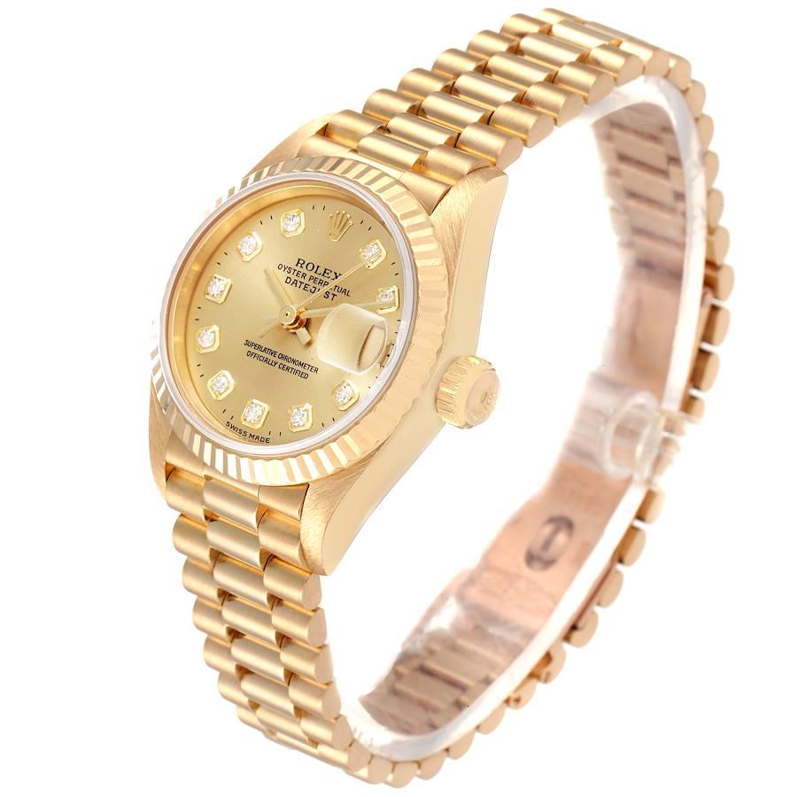Women's Rolex President Datejust Yellow Gold Diamond Dial Watch 69178 Box Papers For Sale