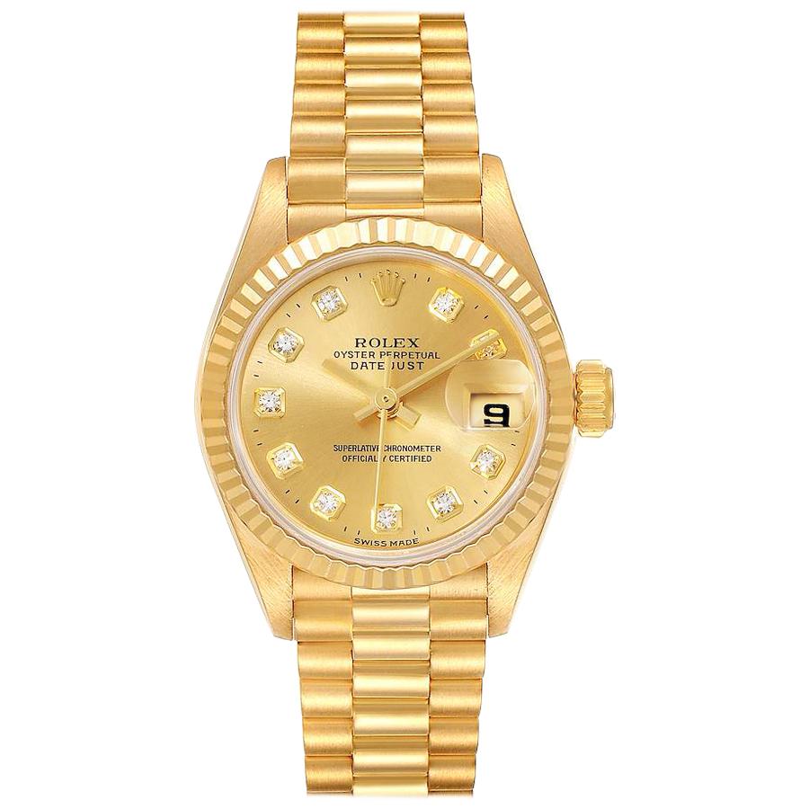 Rolex President Datejust Yellow Gold Diamond Dial Watch 69178 Box Papers For Sale