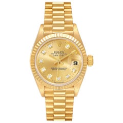 Rolex President Datejust Yellow Gold Diamond Dial Watch 69178 Box Papers