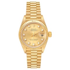 Rolex President Datejust Yellow Gold Diamond Dial Watch 69178 Box Service Papers