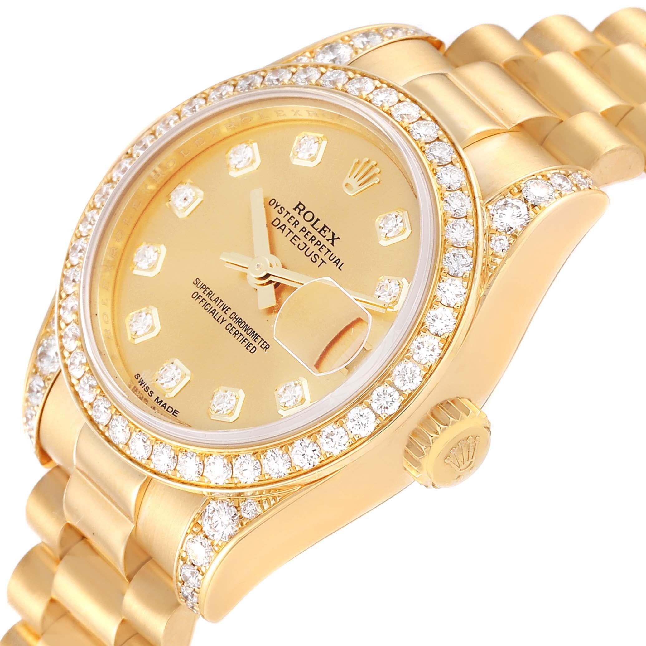 Rolex President Datejust Yellow Gold Diamond Ladies Watch 179158 Box Card In Excellent Condition In Atlanta, GA