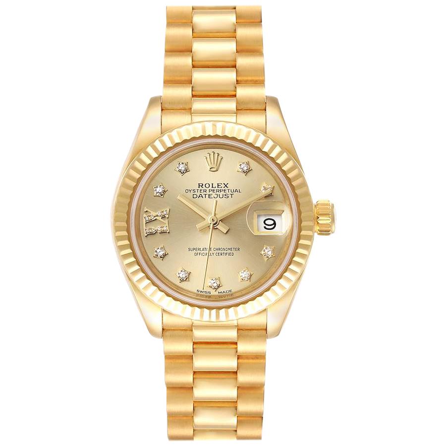 Rolex President Datejust Yellow Gold Diamond Ladies Watch 279178 Box Card For Sale