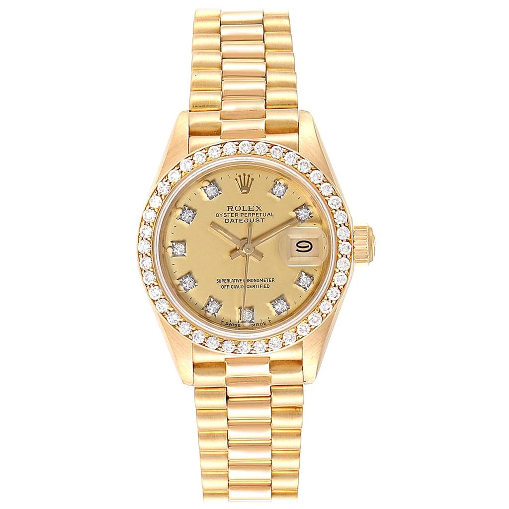 Rolex President Datejust Yellow Gold Diamond Ladies Watch 69138 Box Papers For Sale