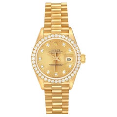 Rolex President Datejust Yellow Gold Diamond Ladies Watch 69138 Box Papers