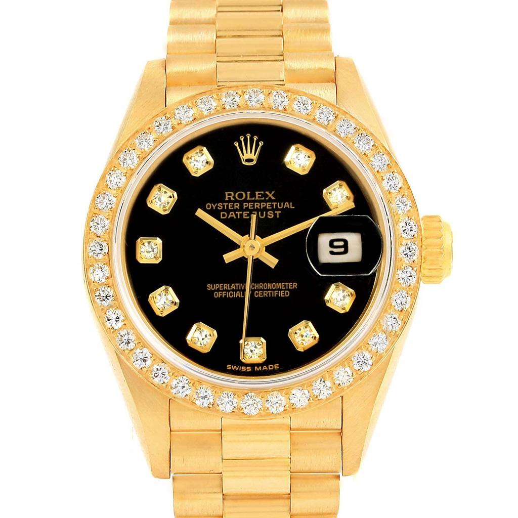 Rolex President Datejust Yellow Gold Diamond Ladies Watch 69138 In Good Condition In Atlanta, GA
