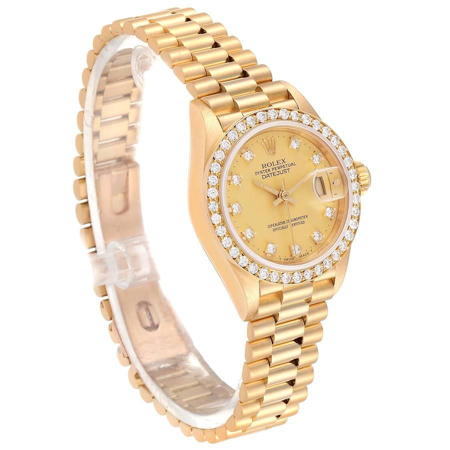 Rolex President Datejust Yellow Gold Diamond Ladies Watch 69138 In Good Condition For Sale In Atlanta, GA