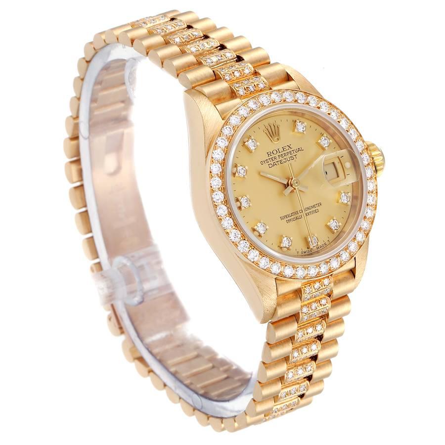 Rolex President Datejust Yellow Gold Diamond Ladies Watch 69138 In Excellent Condition For Sale In Atlanta, GA