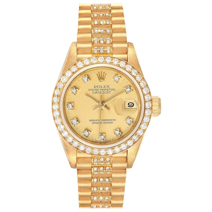 Rolex President Datejust Yellow Gold Diamond Ladies Watch 69138 For Sale