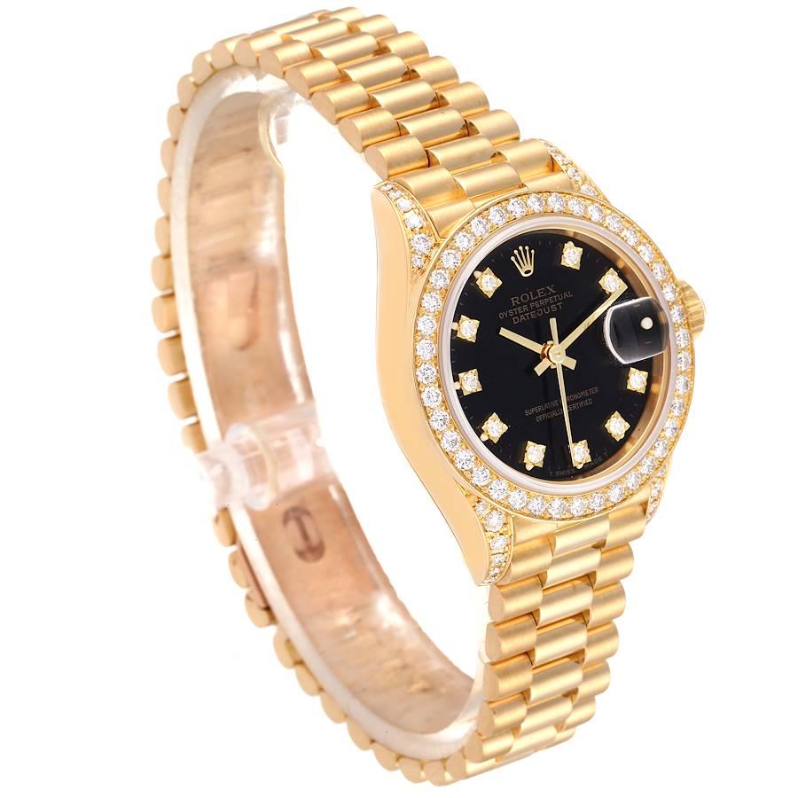 Rolex President Datejust Yellow Gold Diamond Ladies Watch 69158 Box Papers In Excellent Condition For Sale In Atlanta, GA
