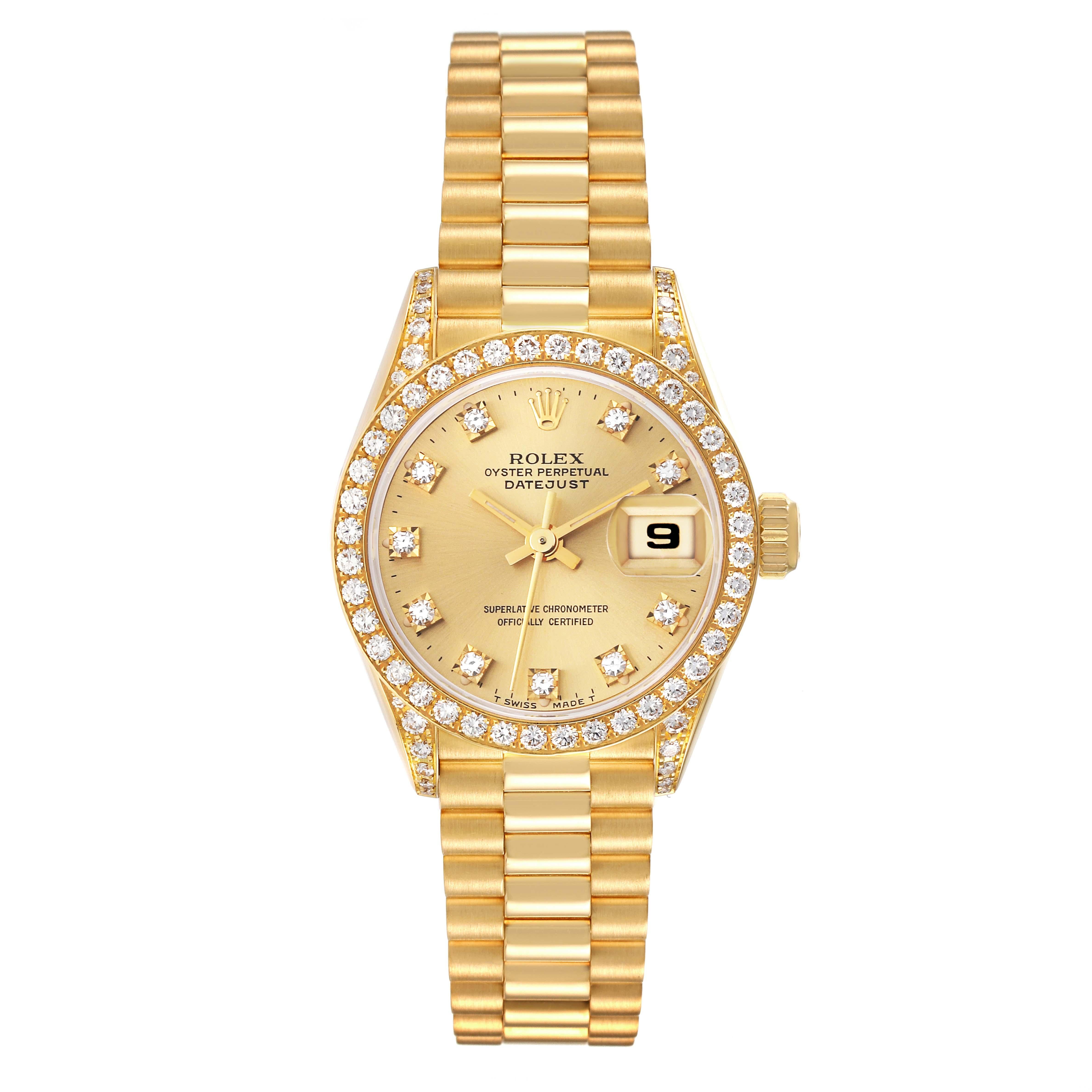 Rolex President Datejust Yellow Gold Diamond Ladies Watch 69158 Box Papers 1