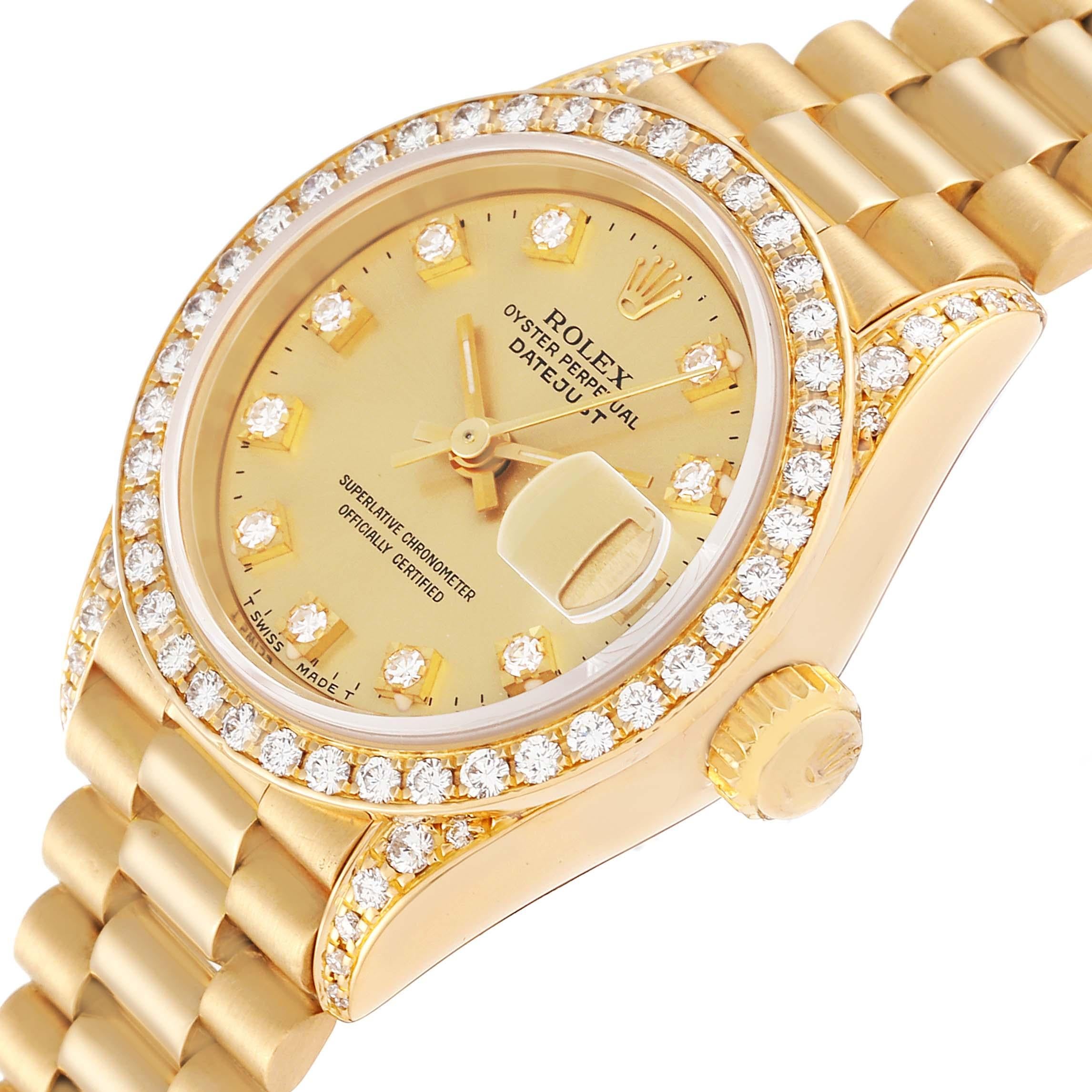 Rolex President Datejust Yellow Gold Diamond Ladies Watch 69158 Box Papers 3