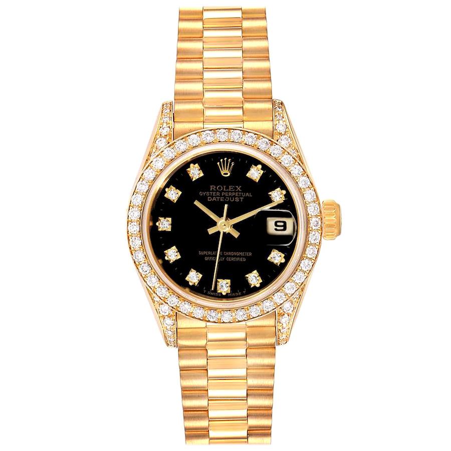 Rolex President Datejust Yellow Gold Diamond Ladies Watch 69158 Box Papers For Sale
