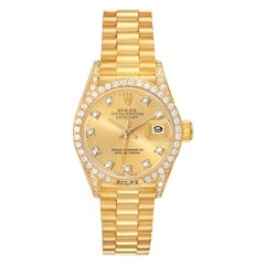 Rolex President Datejust Yellow Gold Diamond Ladies Watch 69158 Box Papers