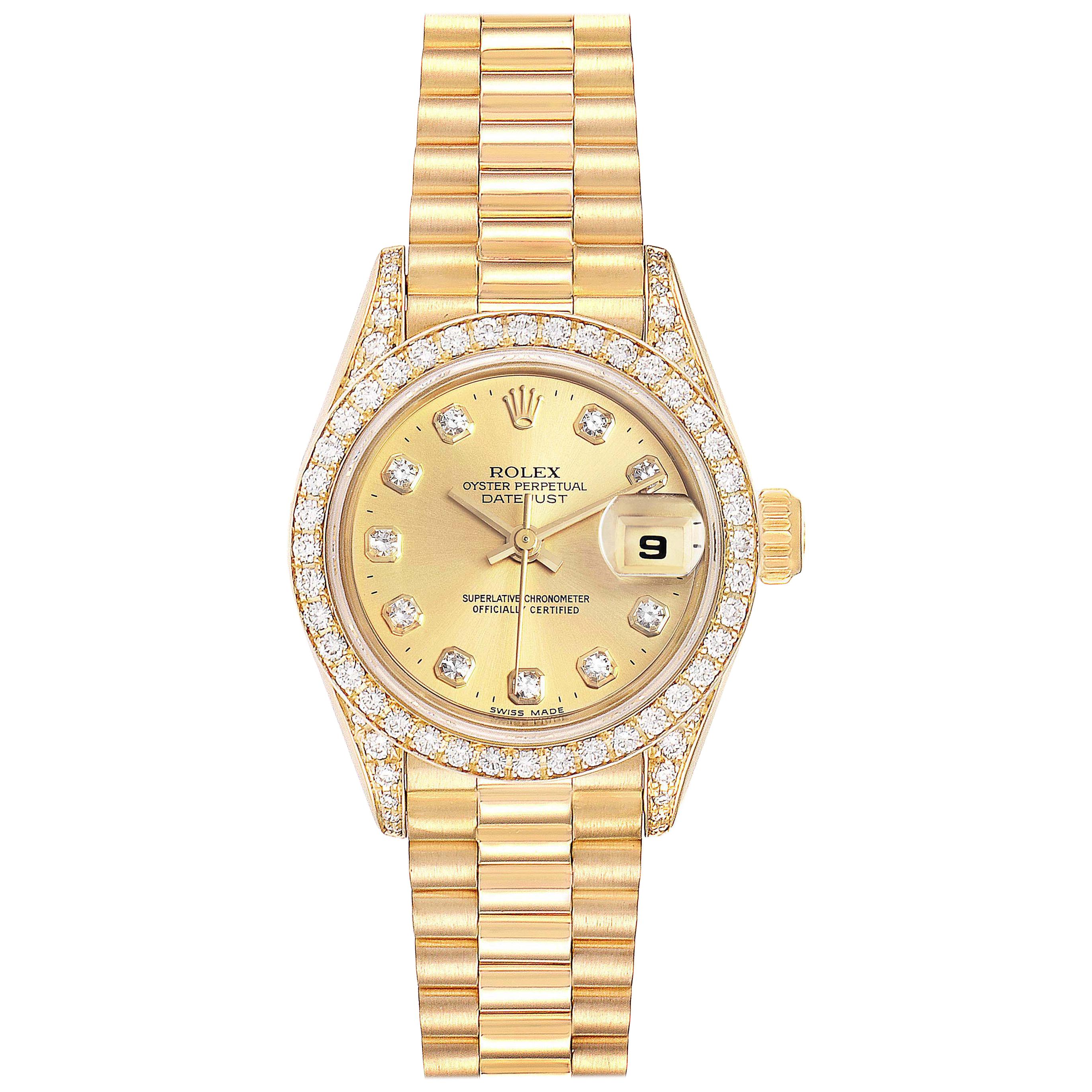 Rolex President Datejust Yellow Gold Diamond Ladies Watch 69158 For Sale