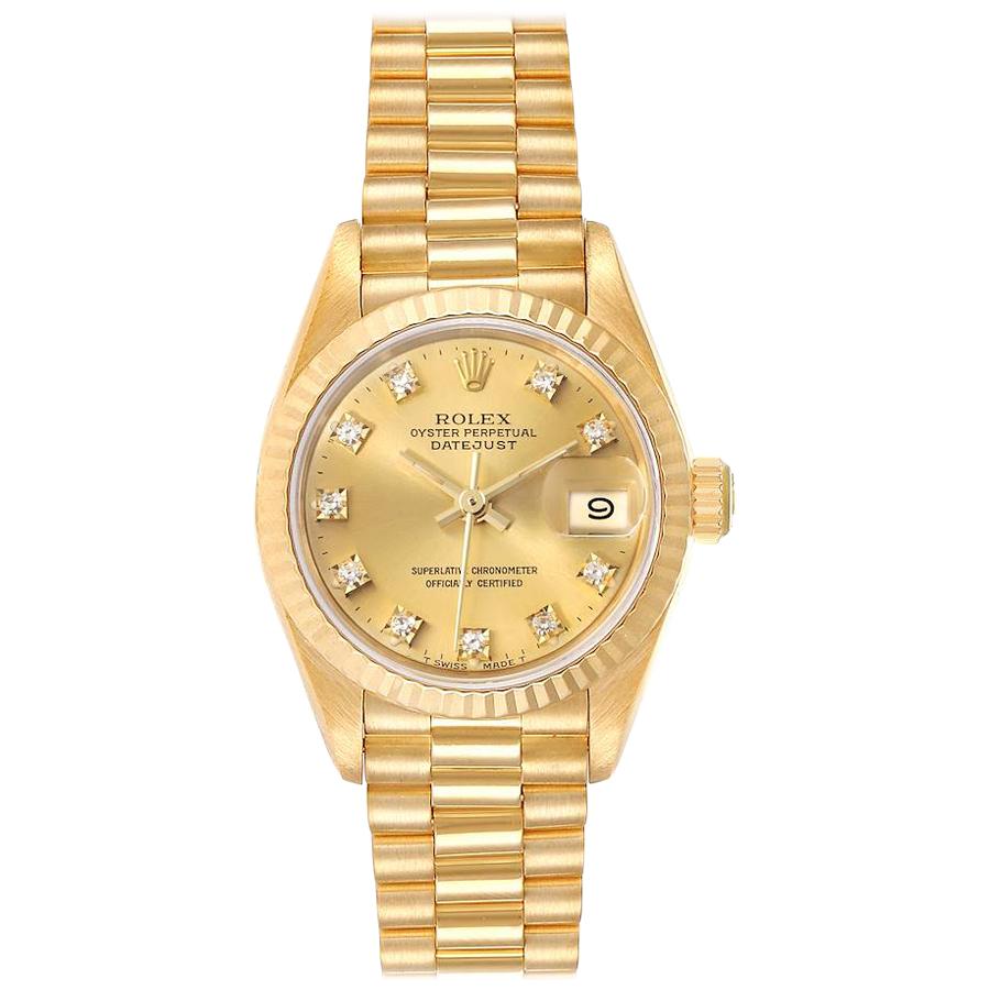 Rolex President Datejust Yellow Gold Diamond Ladies Watch 69178 Box