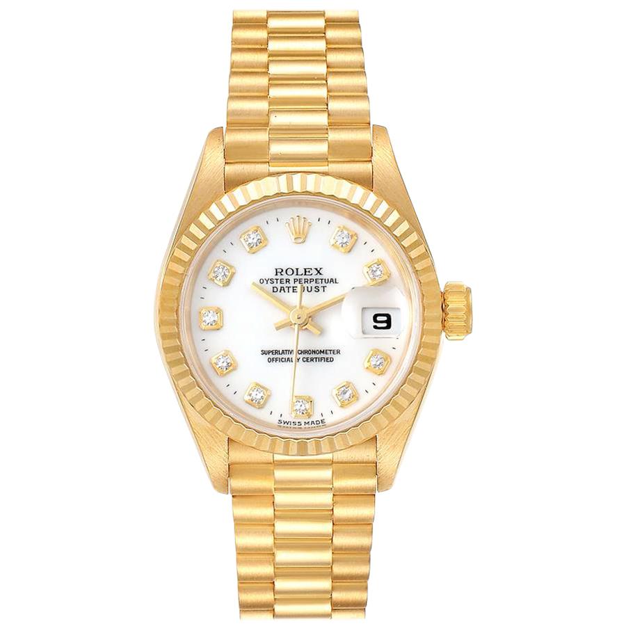 Rolex President Datejust Yellow Gold Diamond Ladies Watch 69178 Box