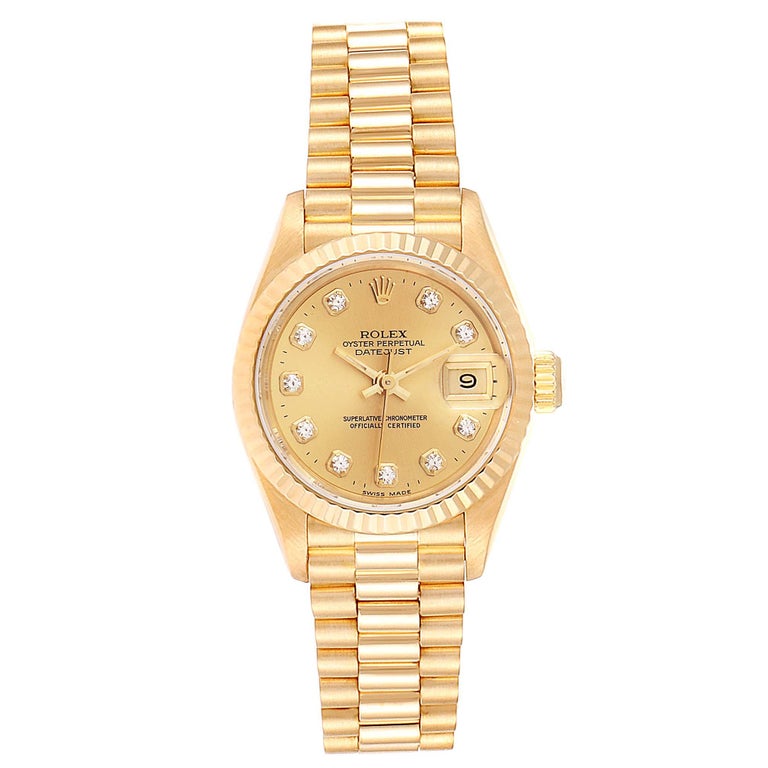 Rolex President Datejust Yellow Gold Diamond Ladies Watch 69178 at 1stDibs