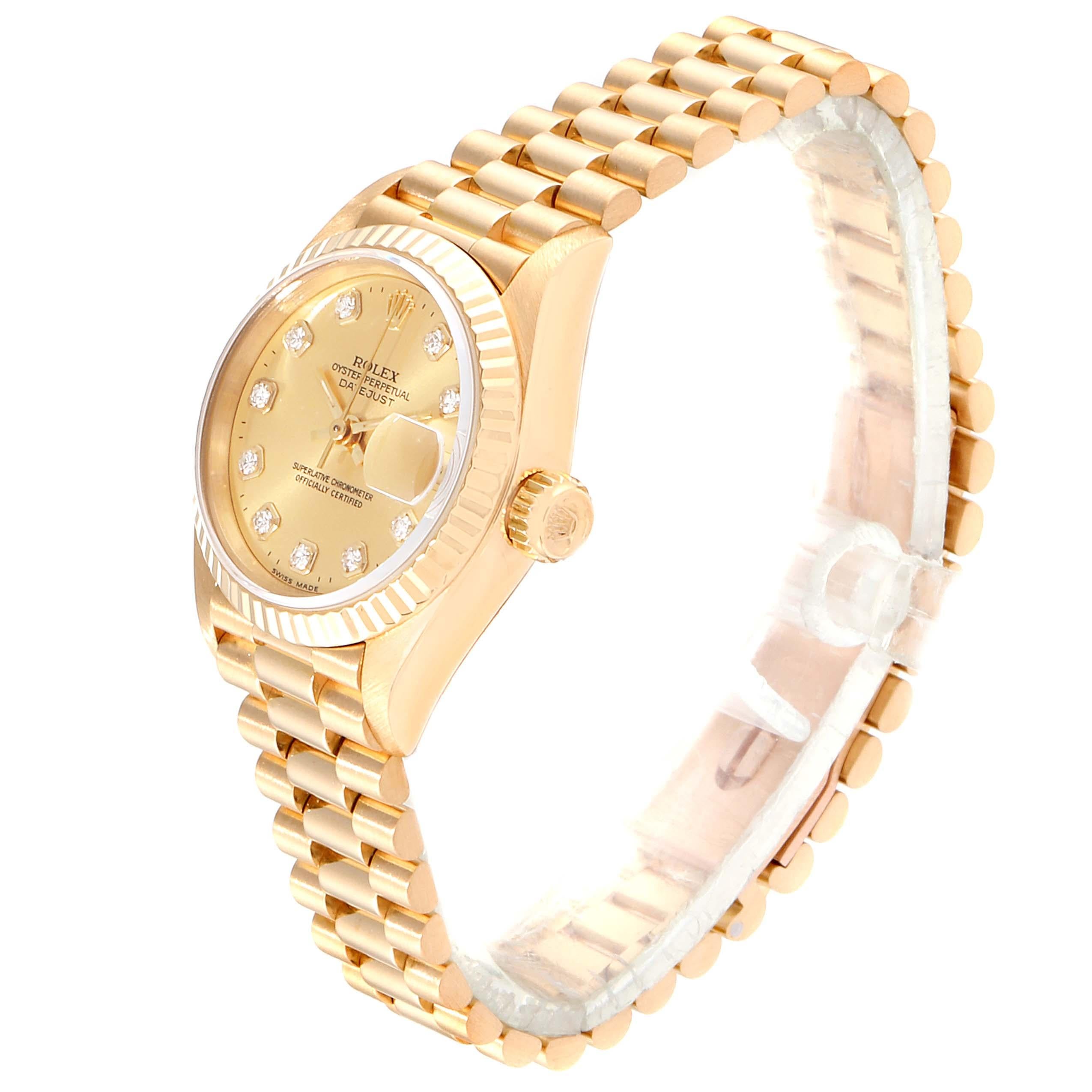 Rolex President Datejust Yellow Gold Diamond Ladies Watch 69178 In Good Condition In Atlanta, GA