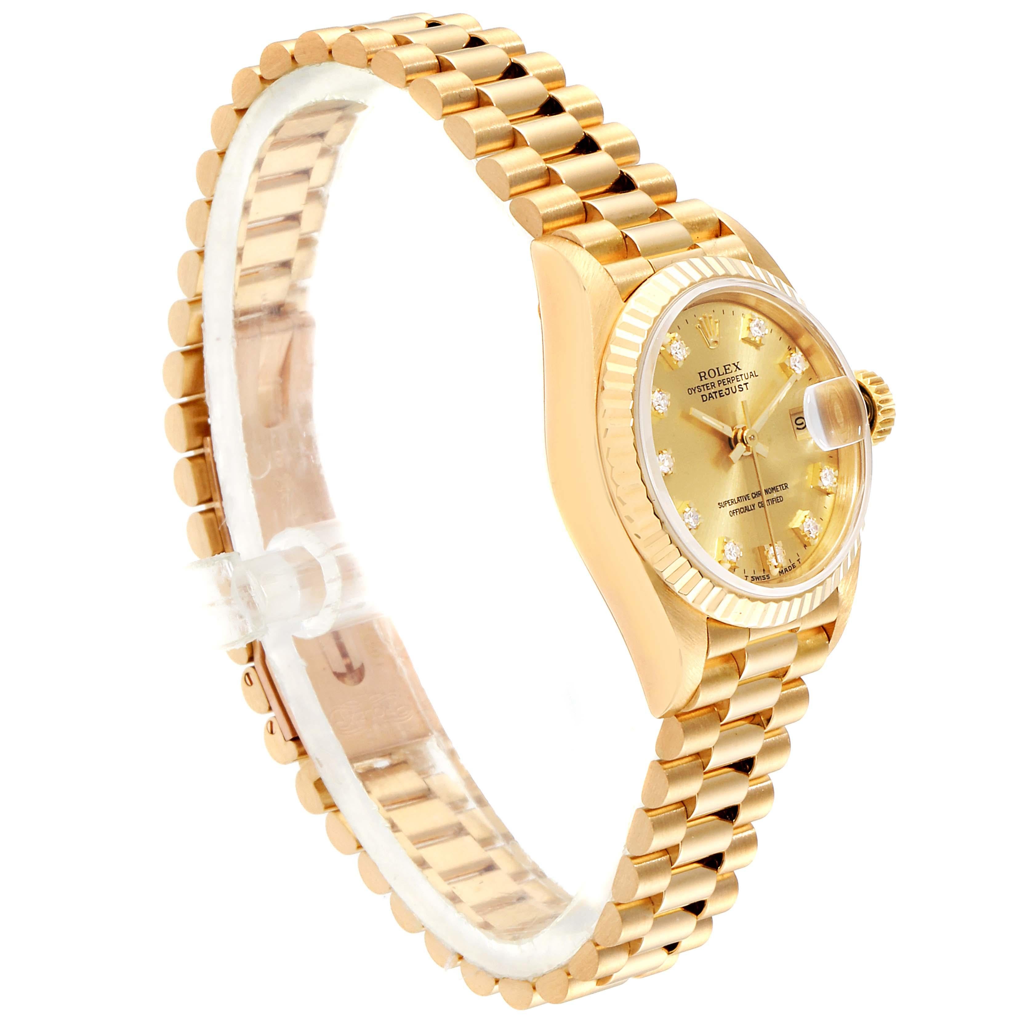 Rolex President Datejust Yellow Gold Diamond Ladies Watch 69178 In Excellent Condition In Atlanta, GA