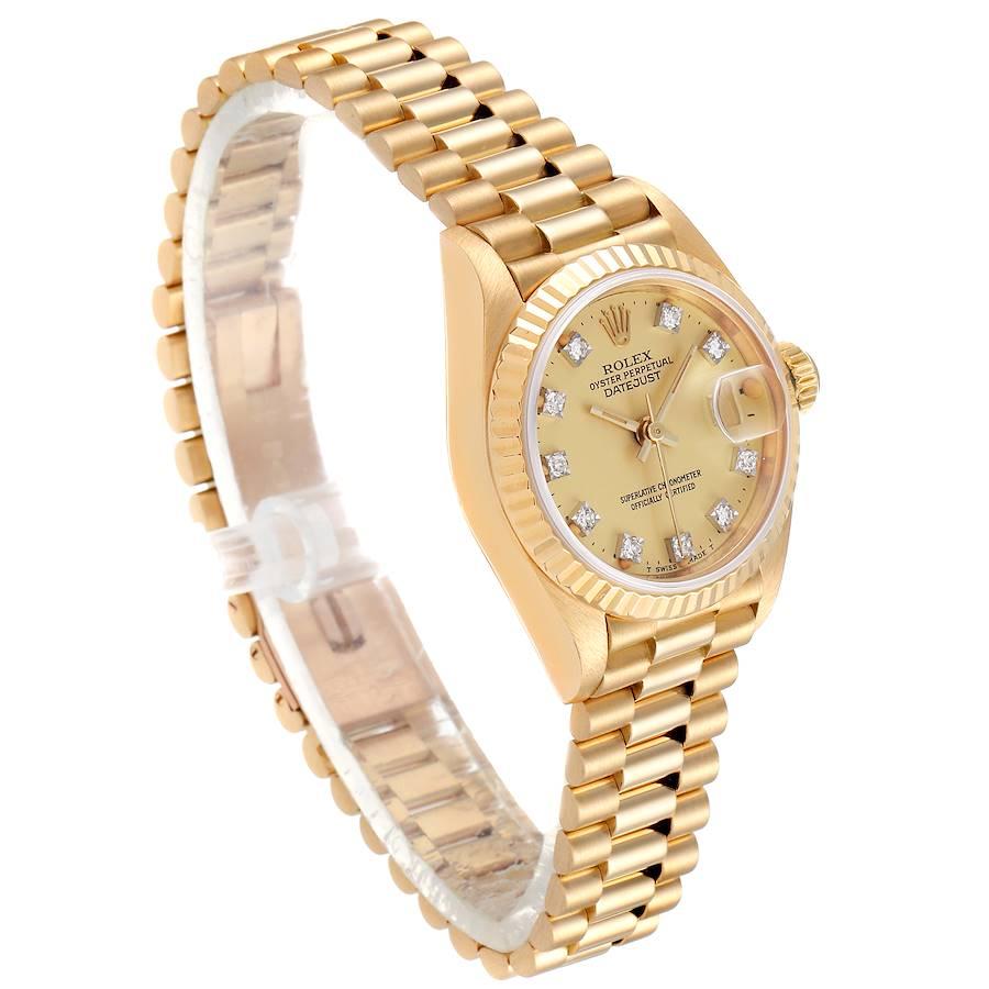Rolex President Datejust Yellow Gold Diamond Ladies Watch 69178 In Excellent Condition For Sale In Atlanta, GA