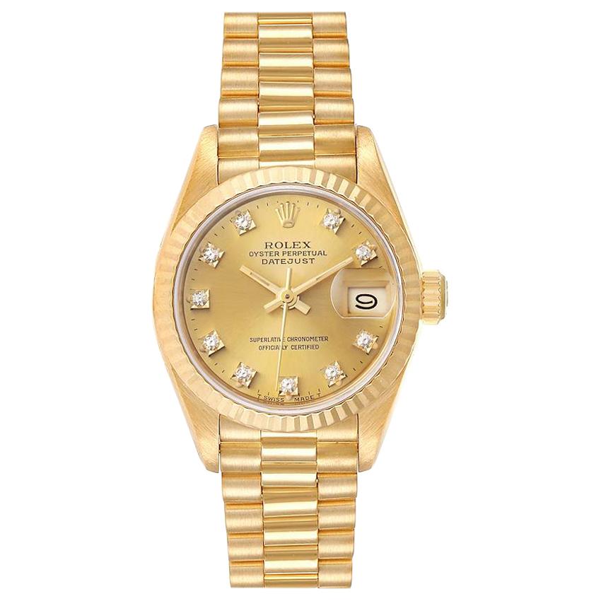 Rolex President Datejust Yellow Gold Diamond Ladies Watch 69178 For Sale