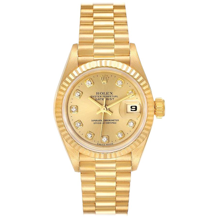 Rolex President Datejust Yellow Gold Diamond Ladies Watch 69178 For Sale