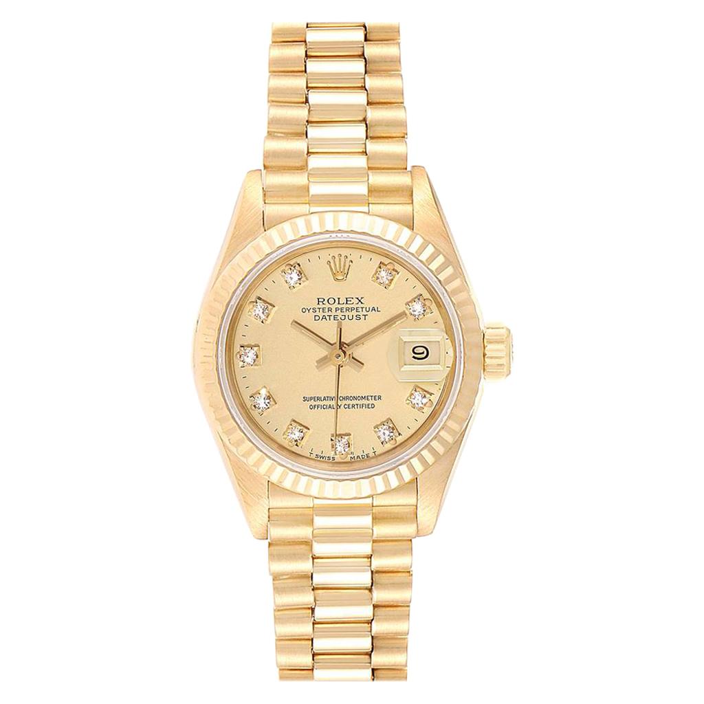 Rolex President Datejust Yellow Gold Diamond Ladies Watch 69178 For Sale