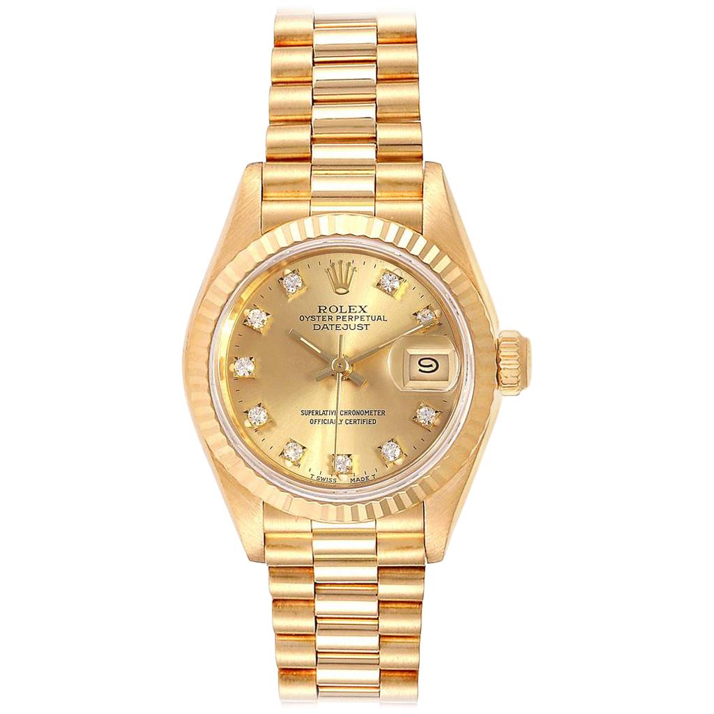 Rolex President Datejust Yellow Gold Diamond Ladies Watch 69178