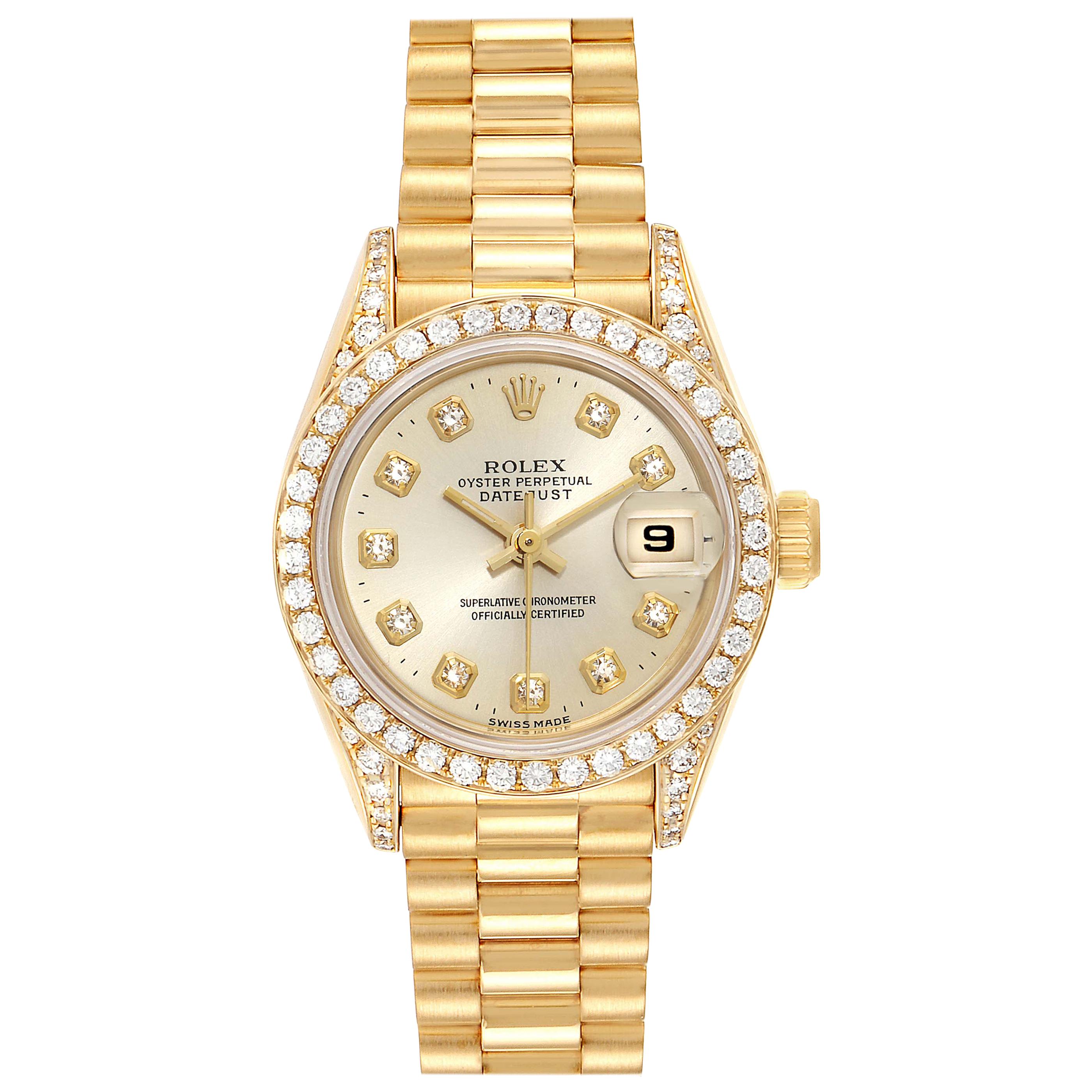 Rolex President Datejust Yellow Gold Diamond Ladies Watch 69238 For Sale