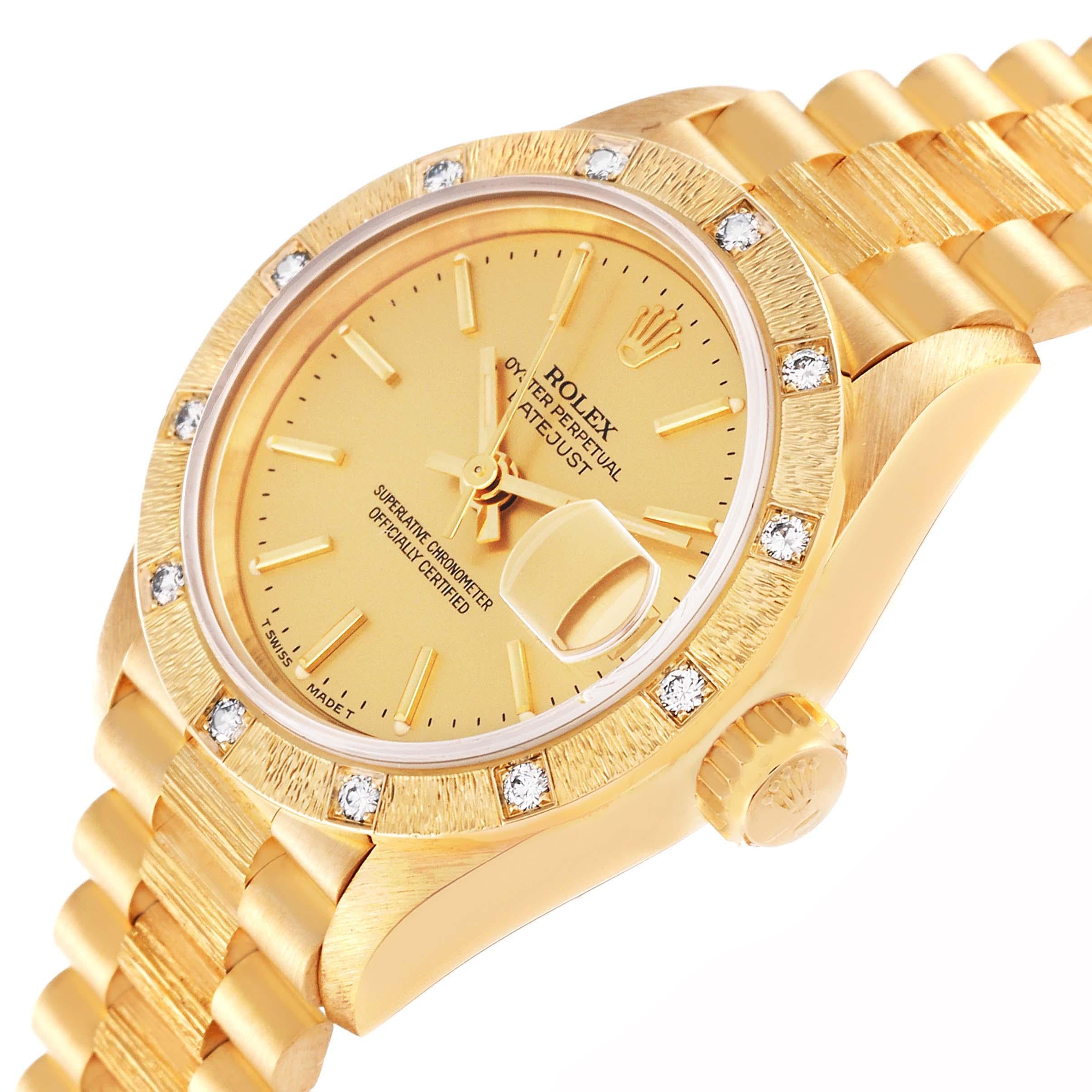 Rolex President Datejust Montre pour femme 69288, en or jaune et diamants en vente 5