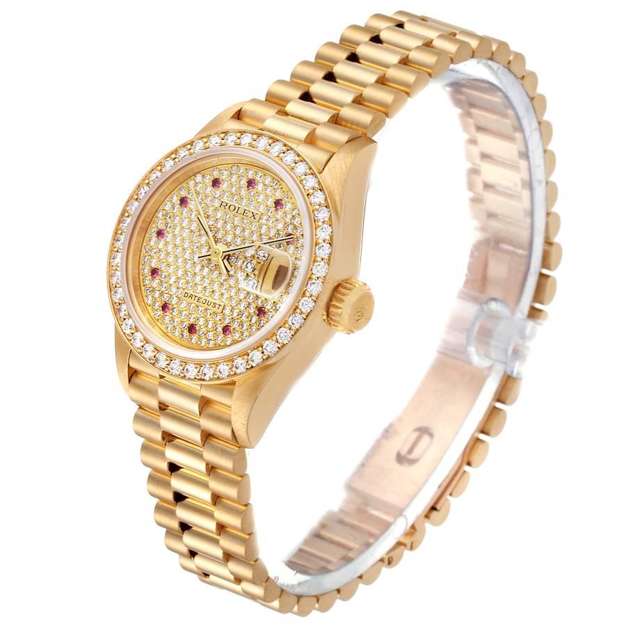 Rolex President Datejust Damenuhr aus Gelbgold mit Diamanten und Rubinen 69138 im Angebot 1