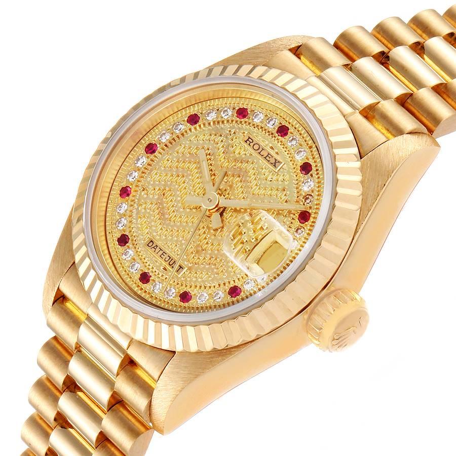 Women's Rolex President Datejust Yellow Gold Diamond Rubies Ladies Watch 69178 Box