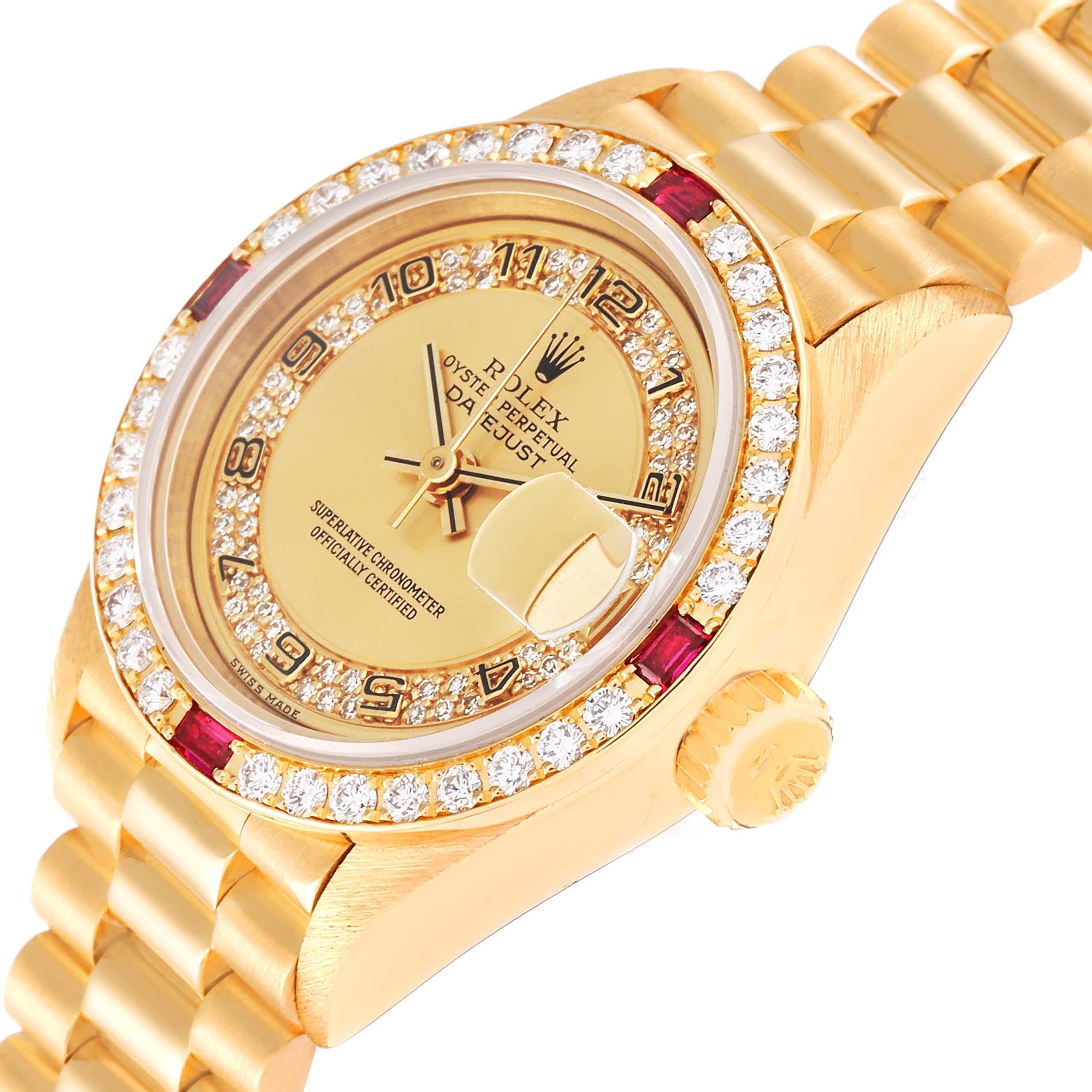 Rolex President Datejust Yellow Gold Diamond Ruby Ladies Watch 69068 Box Papers 1