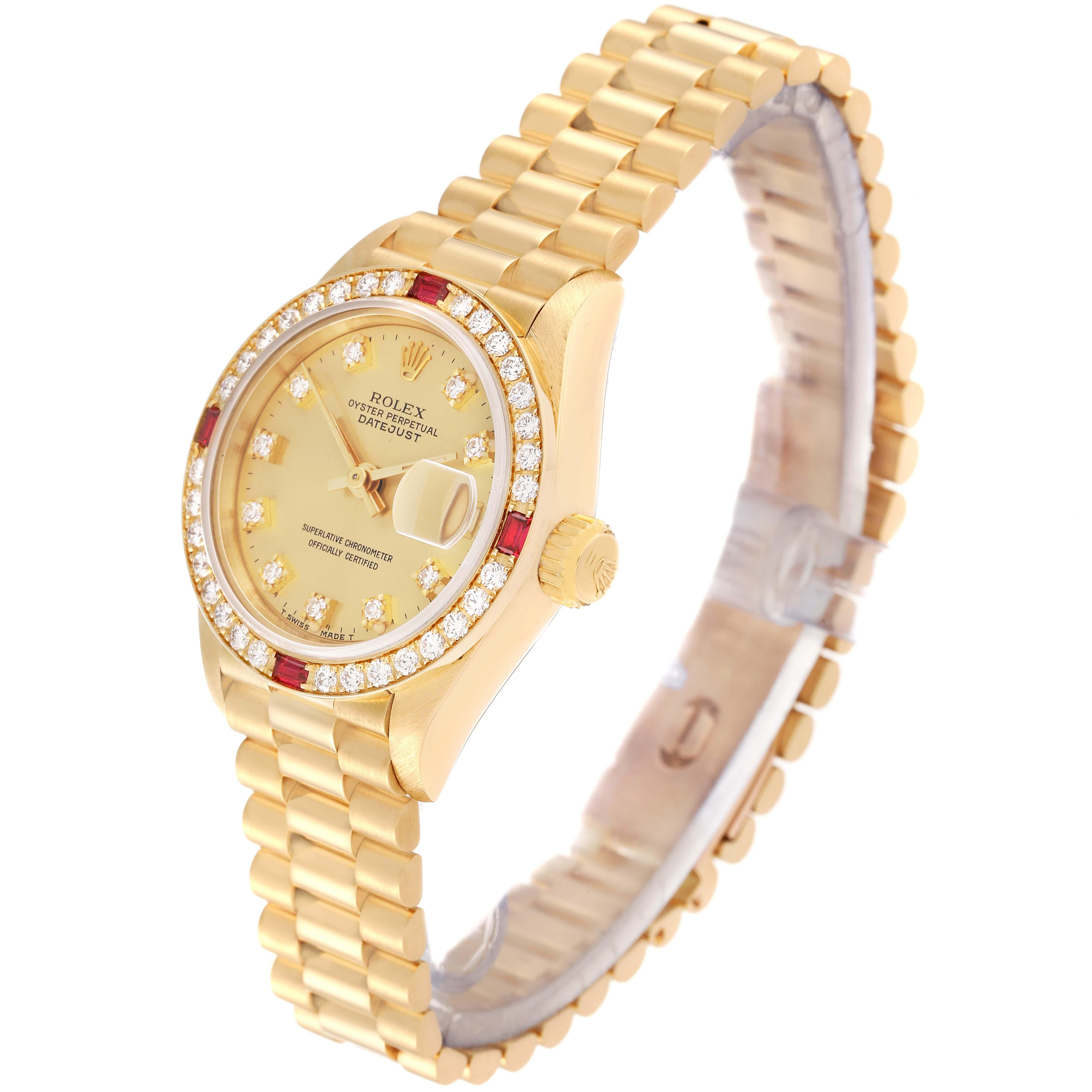 Women's Rolex President Datejust Yellow Gold Diamond Ruby Ladies Watch 69068