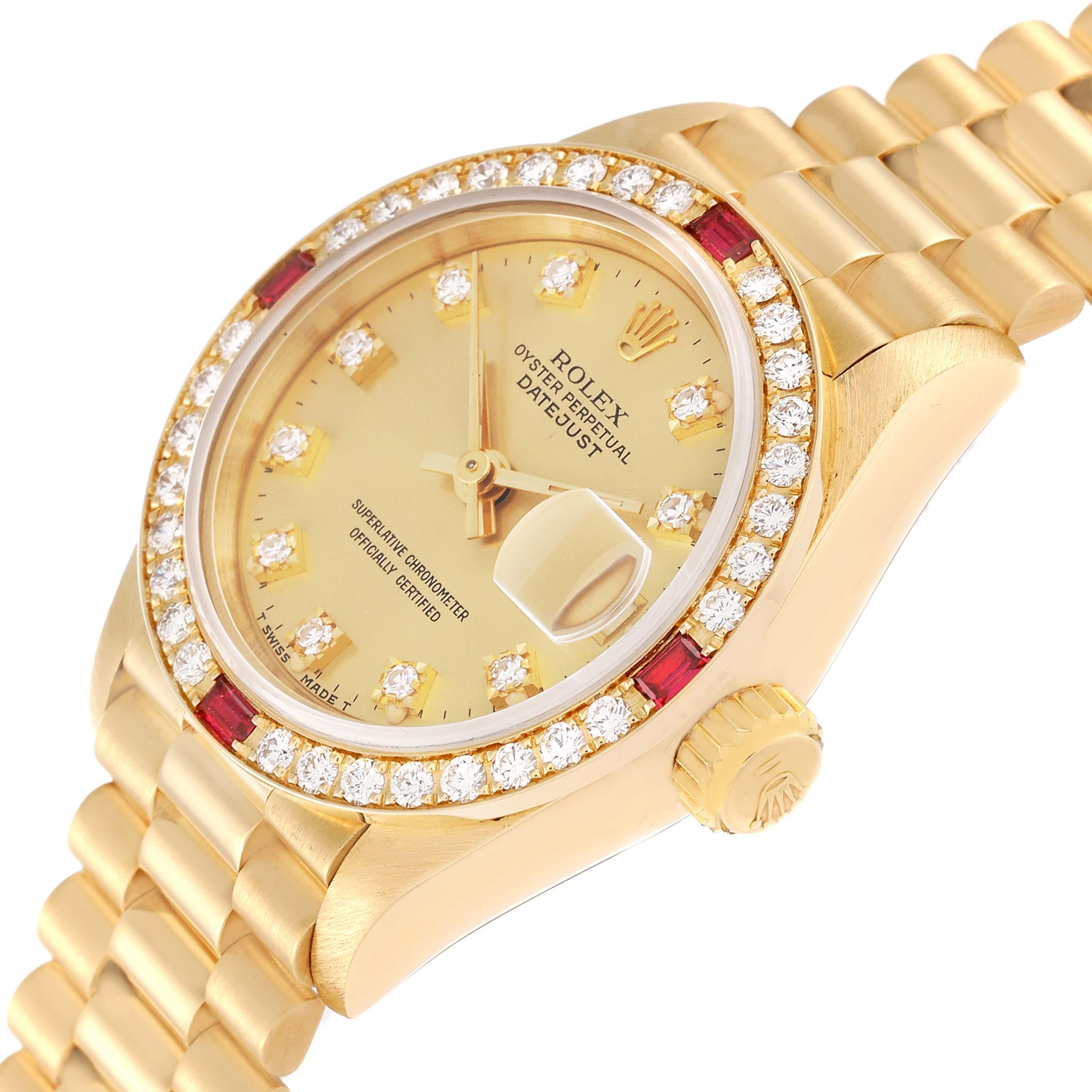 Rolex President Datejust Yellow Gold Diamond Ruby Ladies Watch 69068 1