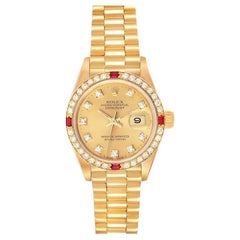 Rolex President Datejust Yellow Gold Diamond Ruby Ladies Watch 69068