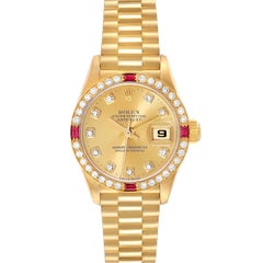Rolex President Datejust Yellow Gold Diamond Ruby Ladies Watch 79068